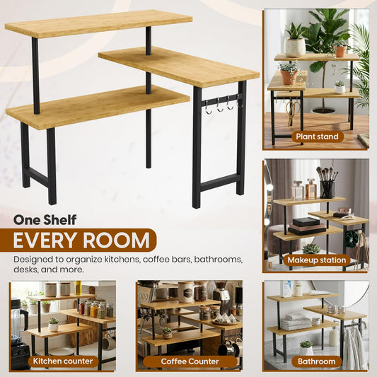 Tenovu Supply 3-Tier Bamboo Corner Countertop Organizer with Extended Top Tier, Corner Shelf for Kitchen Counter, Coffee Bar Organizer, Bathroom Counter Organizer, Kitchen Corner Shelf, Space Saver