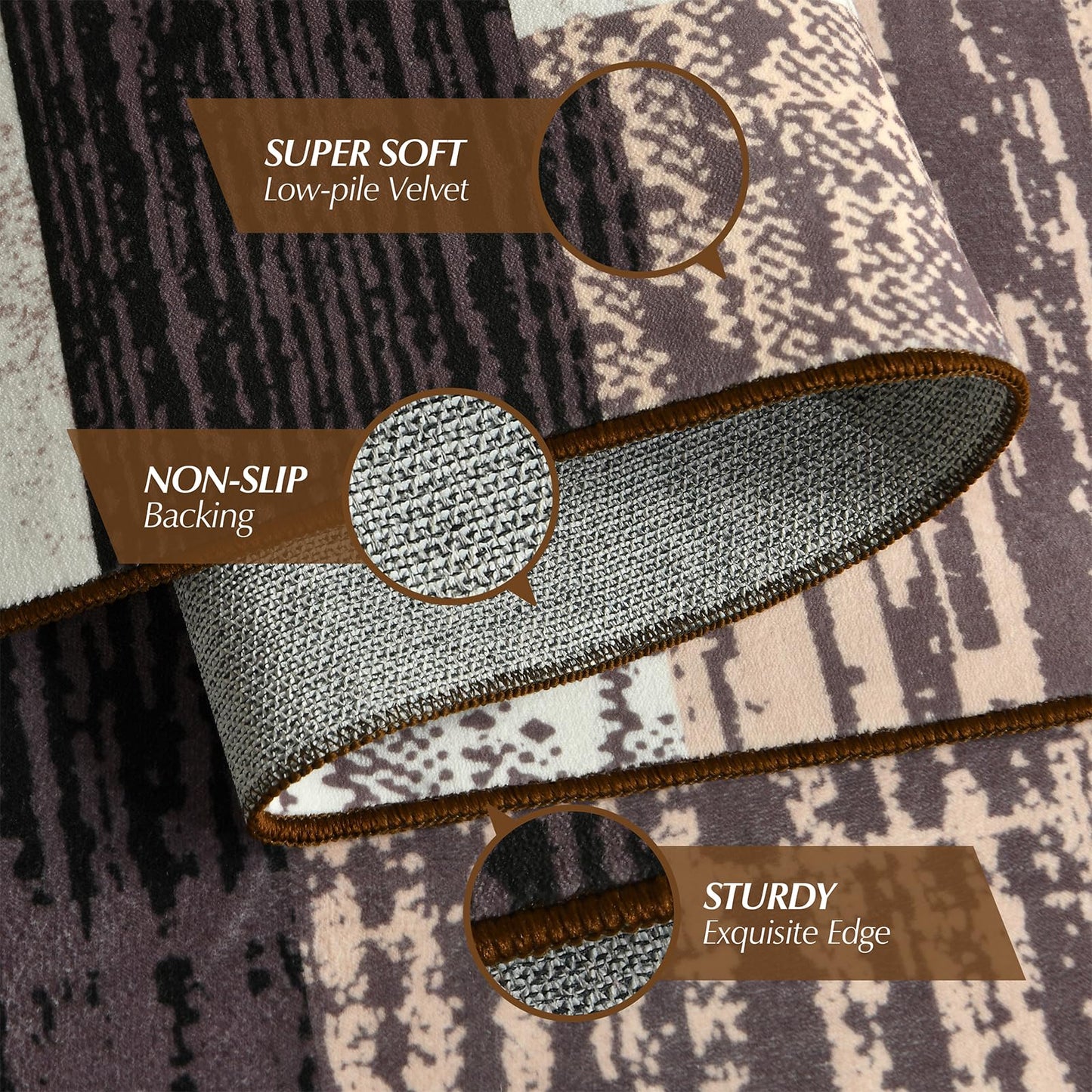 Large Area Rugs,Modern Geometric Patchwork Floor Decor for Bedroom Aesthetic Carpet, Rockwood Collection, Indoor Rugs for Living Room Dining Room Nursery Office Machine Washable Rug, 5x8 Ft Chocolate