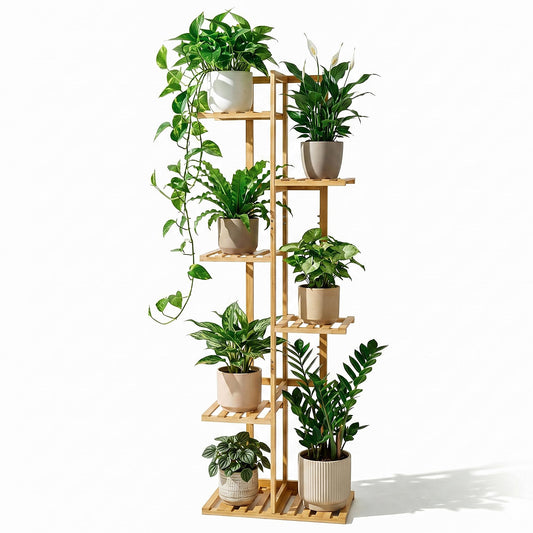 ROSSNY 48 Inch Talll Plant Stand Indoor, 6 Tier 7 Potted Bamboo Plant Stands for Indoor Plants, Corner Plant Stand, Plant Shelf For Indoor, Tiered Plant Stands, Indoor Plant Holder, Natural