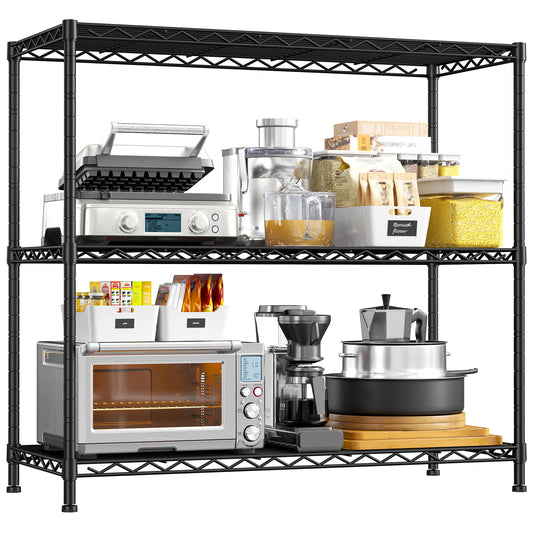 DurayLoly 35.6" W Storage Shelves, 3 Tier Adjustable Metal Shelving Unit Heavy Duty Steel Wire Rack for Kitchen,Laundry,Pantry,Office,Garage, Closet,Black(35.6" Wx14 Dx35.6 H)