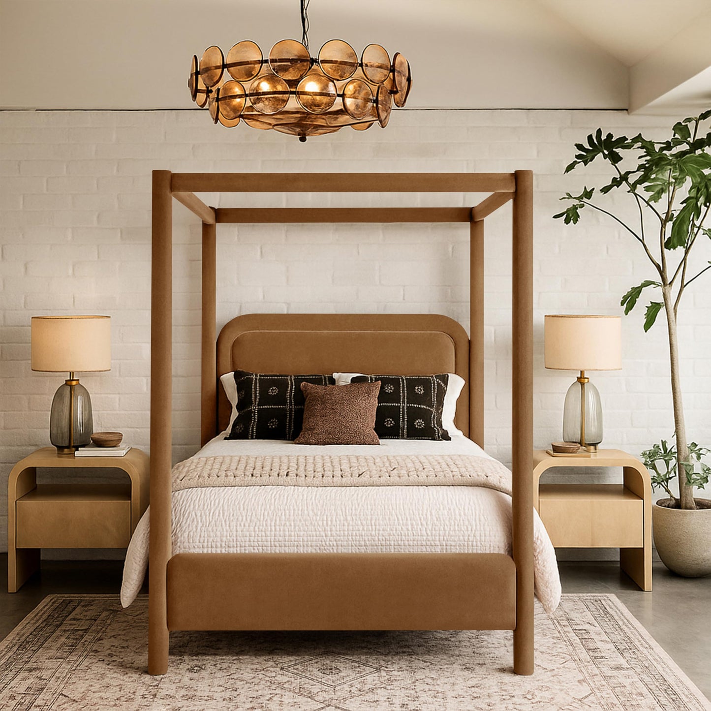 Meridian Furniture Salina Saddle Velvet Upholstered Queen Bed