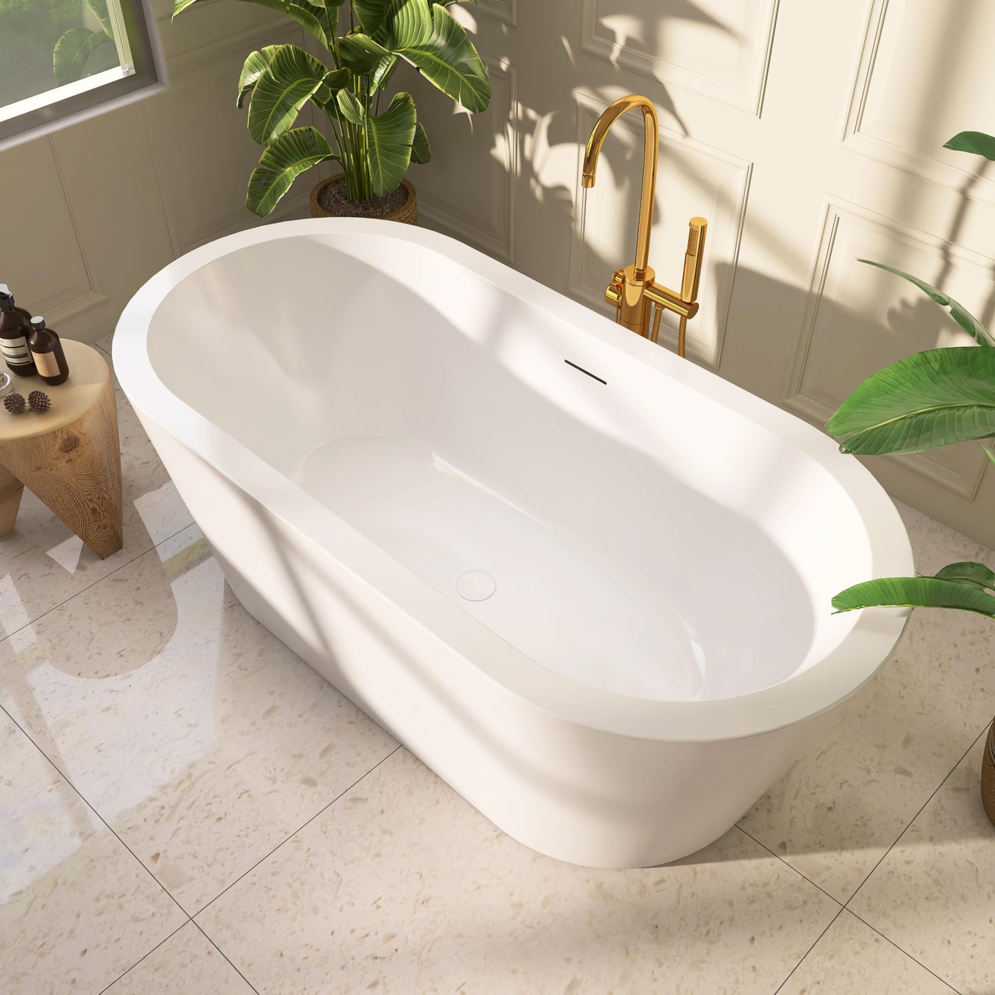 Adecab 61" Freestanding Bathtubs, Acrylic Soaking Tubs for Adult, Integrated Overflow and Drain, cUPC Certified, Glossy White