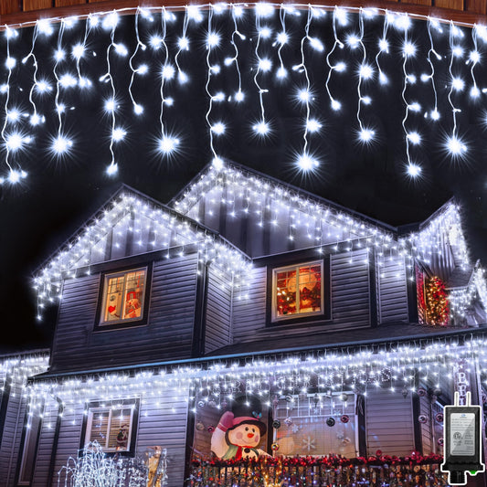 1620LED 164ft Christmas Lights, 360Drops 12 Modes Cool White Christmas String Lights Outdoor Dimmable, Waterproof Christmas Decoration Fairy Lights with Timer for Indoor Eaves Party Patio Window Fence