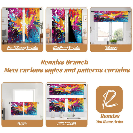 Renaiss 42 x 84 Inch Rainbow Colored Splash Bedroom Curtains Colorful Paint Splatter Rod Pocket Window Decor Light Filter Curtains for Living Dining Room Abstract Art Window Drapes Linen 2 Panels