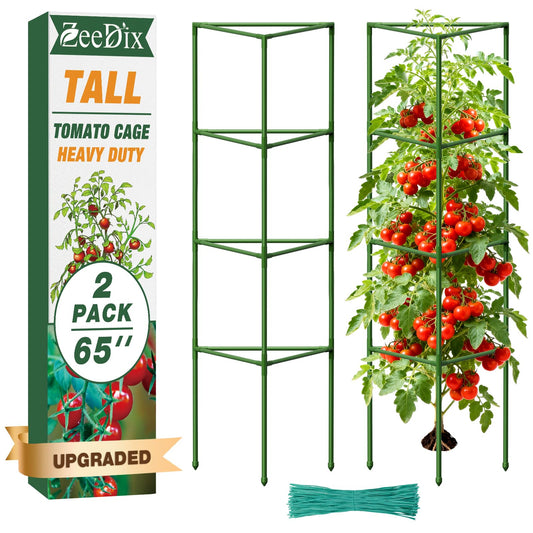 ZeeDix 65 Inch Tall Tomato Cages for Garden, 2 Pack Heavy Duty Large Plant Support Stakes for Heavy Climbing Vegetables, Adjustable Tomato Trellis for Pots & Outdoor Raised Garden Beds