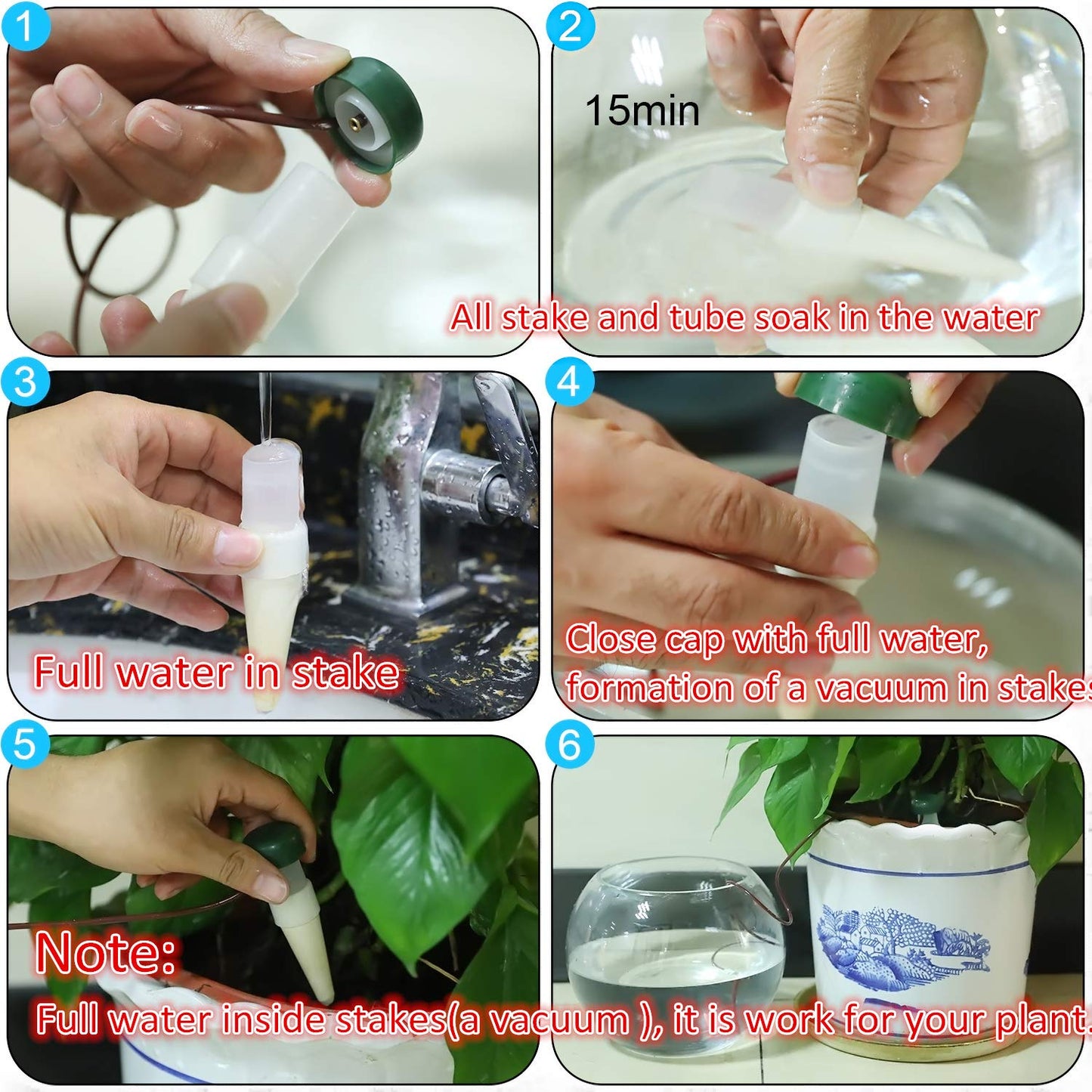 Hestya 10 Pack Plant Watering Stakes Automatic Devices Plant Self Drip Irrigation Slow Release Indoor Outdoor Terracotta Water Spikes for Potted Plants Flower (Black Base)