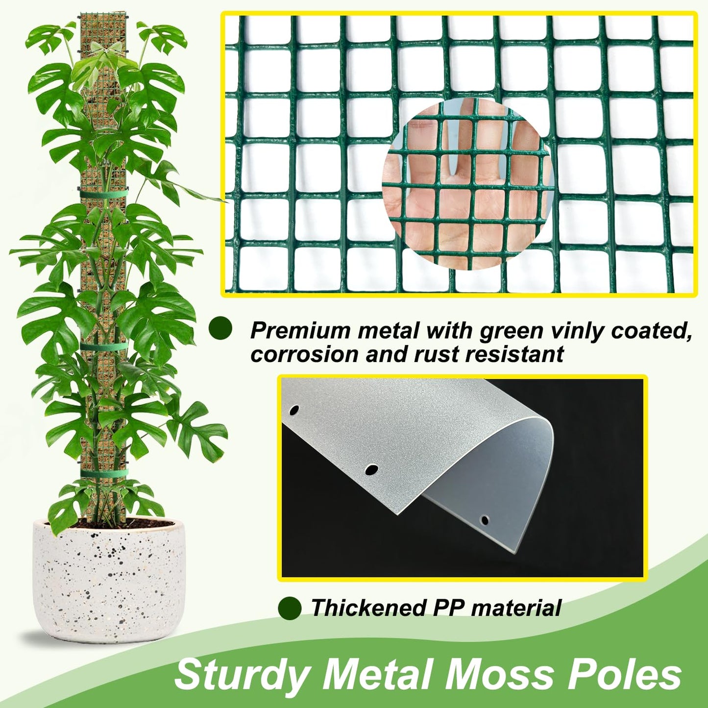 HOLANHING 60" Metal Moss Pole, D Shape Sphagnum Moss Pole, Moss Poles for Climbing Plants, Monstera, Indoor Climbing Plants (4Pcs 60")
