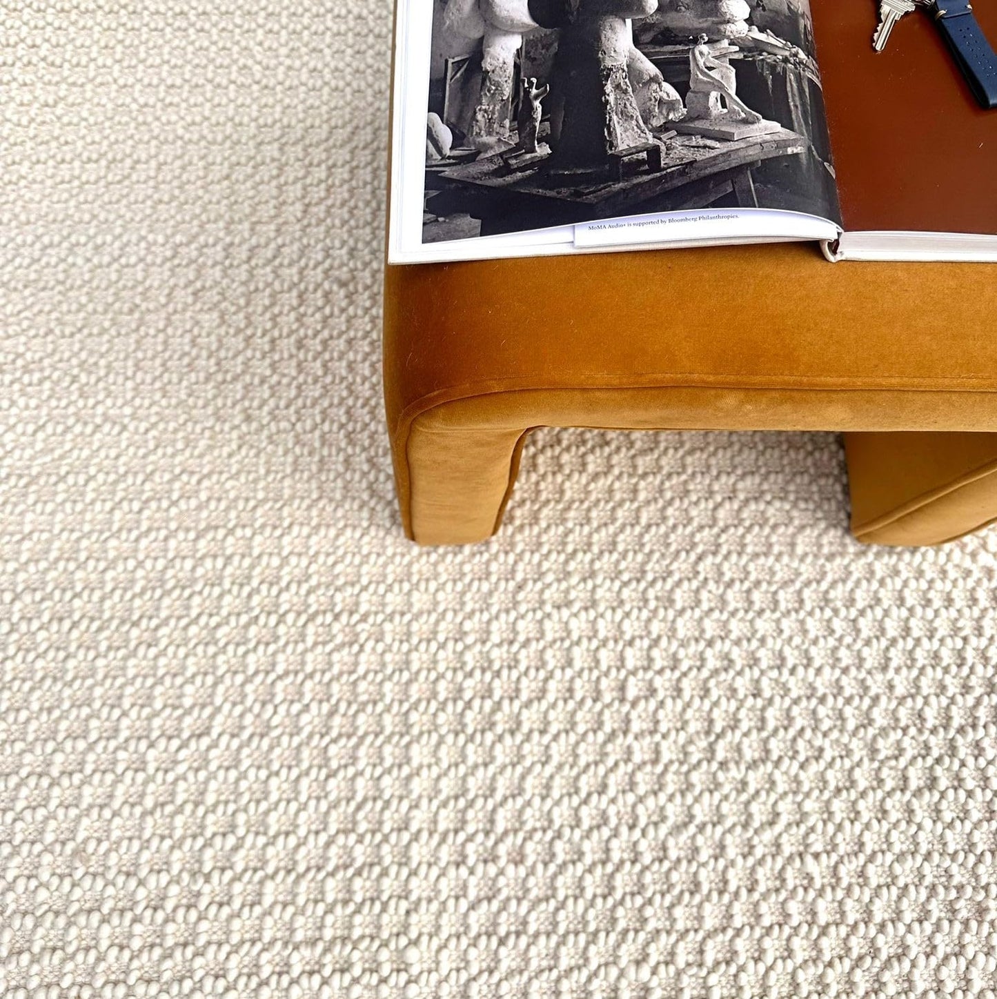 The Knitted Co. Handwoven Wool Area Rug - Hand Woven Natural Carpet Rugs- Bedroom Living Room Dining Room (Ivory- 5'x8')