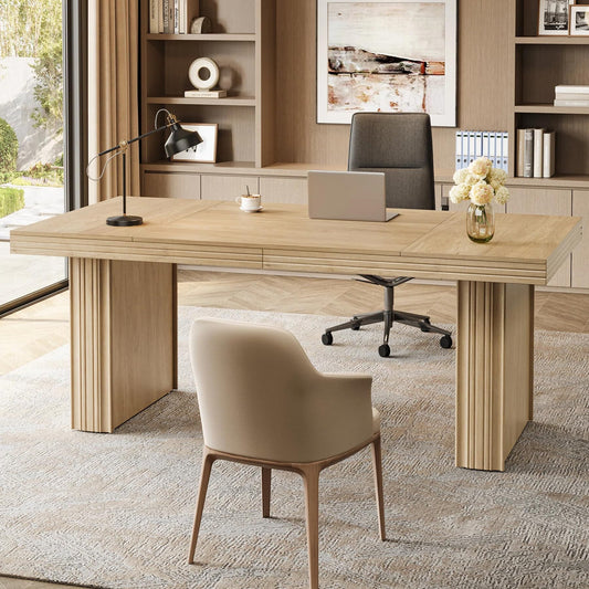 Tribesigns 63" Executive Desk, Modern Executive Office Desk with Thickened Desktop and Heavy-Duty Legs, Wood Writing Workstation Study Table Conference Table for Office, Natural