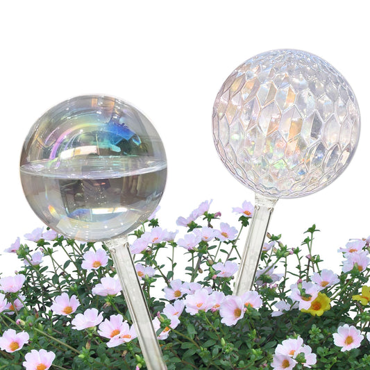 Vividaire Glass Plant Watering Globes, Water Plants While Away Slow Self Watering Planter Insert Bulbs for Outdoor Indoor Plants, Vacation Plant Watering System Devices (Iridescent Medium 2-Pack)