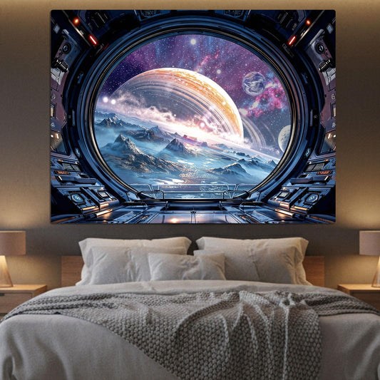 Lifeel Galaxy Tapestry, Planet Space Science Fiction Aesthetic Window Tapestries Decor for Game Room and Bedroom Living Room, 36x48 inches