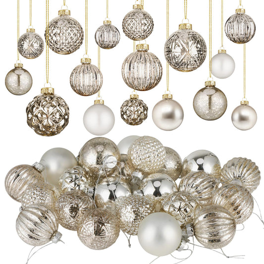 Liliful 24 Pcs Champagne Glass Christmas Ball Ornaments Christmas Tree Decoration Hanging Balls Neutral Vintage Mercury Ornament for Xmas Festival Home Wedding Holiday Farmhouse Party Decor, 2.36 Inch