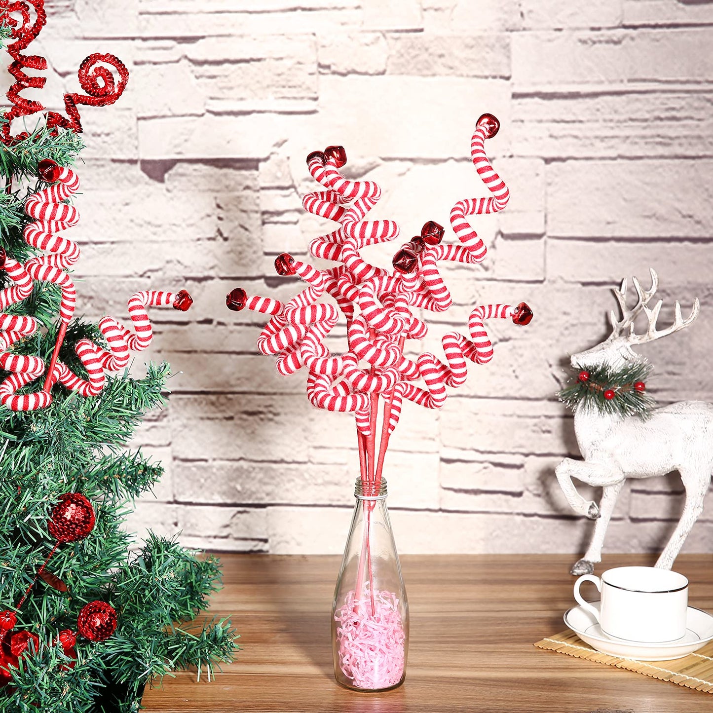 ZHANYIGY 4PC Set Red/White Christmas Tree Decoration Woolen Bells Curly Pick, Christmas Ornaments Home Office Party