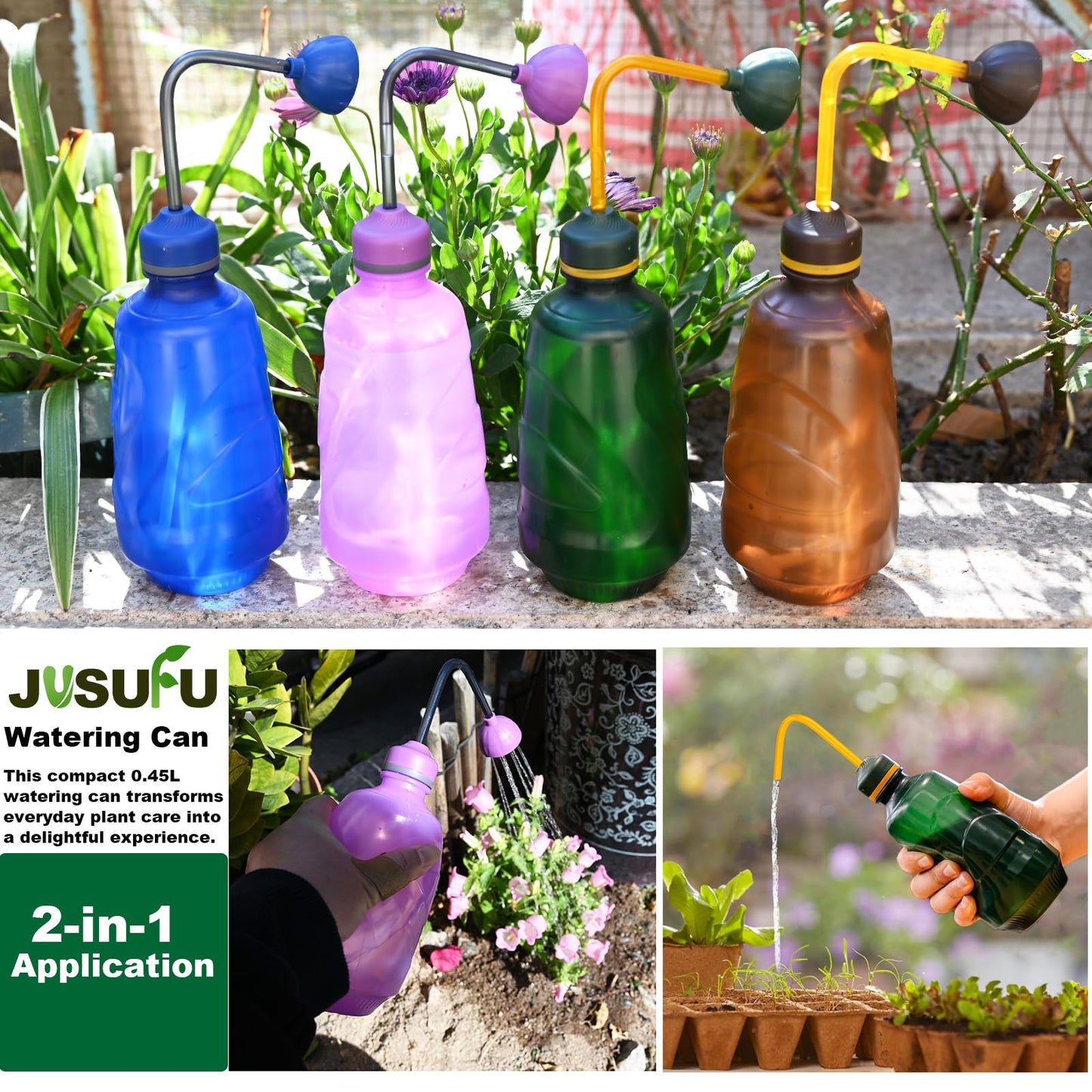 2 Pack Watering Can for Seedlings, Small Watering Can for House Plant Garden Flower 15oz/450ml (Blue)
