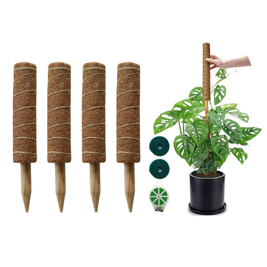Moss Pole for Plants 4 Pack Natural Coco Coir Climbing Support Stakes with Plant Ties Indoor Monstera Plant Training Extension Poles 7.9inch Each Total 31.6 inch
