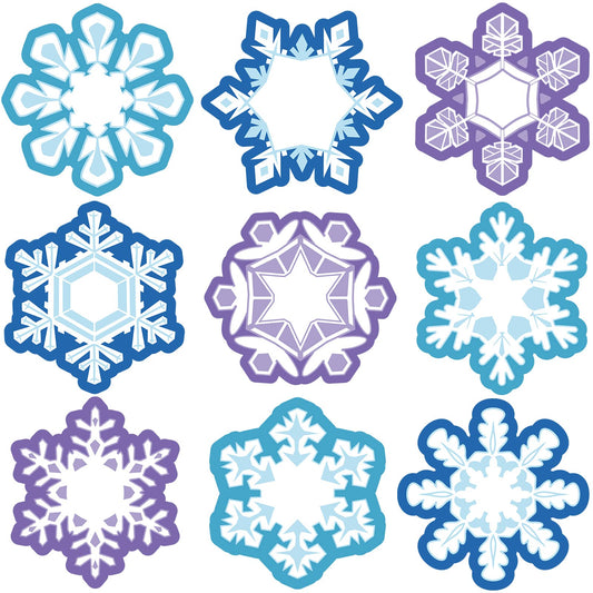 45 Pcs Winter Cutouts, Christmas Accents Paper Cutouts Name Tags Seasonal Winter Bulletin Board Tree Displays Classroom Decor for Teacher Student Homeschool Holiday (Snowflake Style, Blue, Purple)