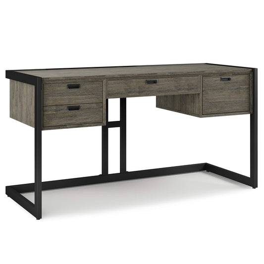 SIMPLIHOME Hampden SOLID ACACIA WOOD Modern Industrial 60 Inch Wide Desk in Weathered Grey, For the Office Desk, Writing Table, Workstation and Study Table