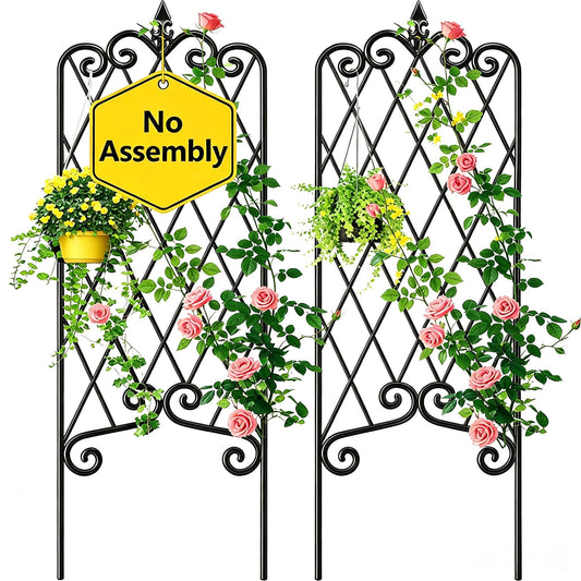 Amagabeli Garden Trellis for Climbing Plants 47” x 16” Rustproof Black Iron Plant Trellis Potted Vines Vegetables Flowers Patio Metal Wire Lattices Grid Panels for Ivy Cucumbers Clematis 2 Pack GT03