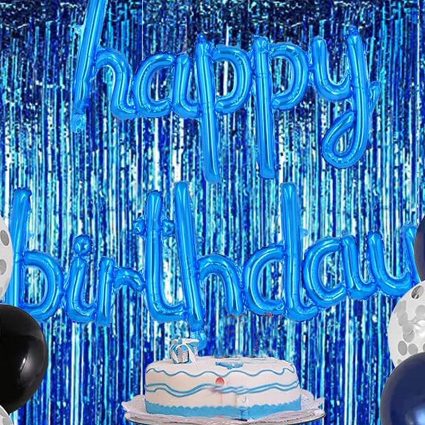 BEISHIDA 2 Pcs Blue Door Streamers Tinsel Curtain Party Backdrop Fringe Foil Wall Background for Birthday Halloween Christmas Wedding Boys Baby shower Party Decoration(3.28 ft x 6.56 ft)
