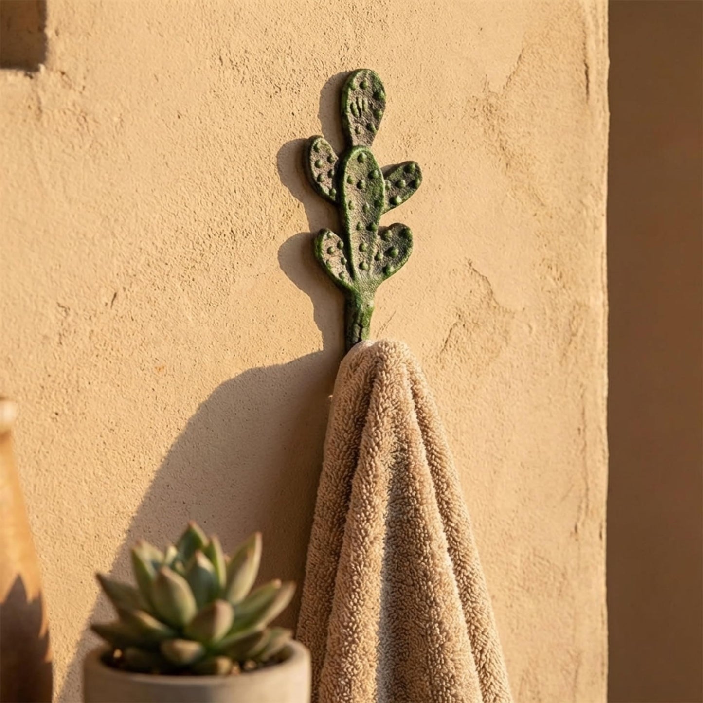 The Bridge Collection Cast Iron Cactus Hook for Wall - Metal Cactus Coat Rack for Southwestern, Desert, Boho Home Decor - Coat, Towel, Key Hook Prickly Pear Cactus Decor