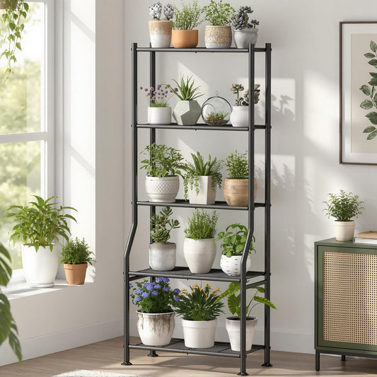 Livilord 5-Tier Plant Stand Indoor Outdoor, 64" Tall Metal Ladder Shelf for Multiple Flower Pot Holder, Waterproof Corner Garden Rack for Balcony Living Room, Black