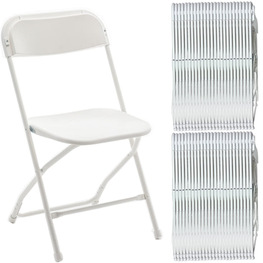 BTEXPERT Set of 50,Indoor Outdoor White Plastic Folding Chairs Stacking Steel Frame Commercial 650LB Weight Capacity Seating Home Yard Garden Wedding Event Party Picnic Dining Church School Portable
