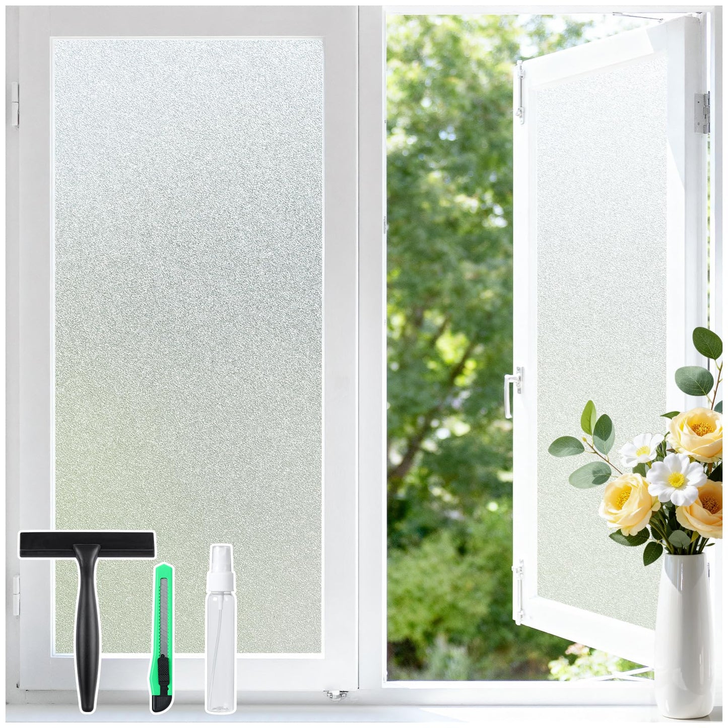 Haton Window Privacy Film Frosted Glass Film for Door Bathroom Shower, Peel & Stick, Day & Night, Papel para Ventanas Privacidad, Covering Sticker Removable Decorative Translucent Pure 17.5" x 78.7"