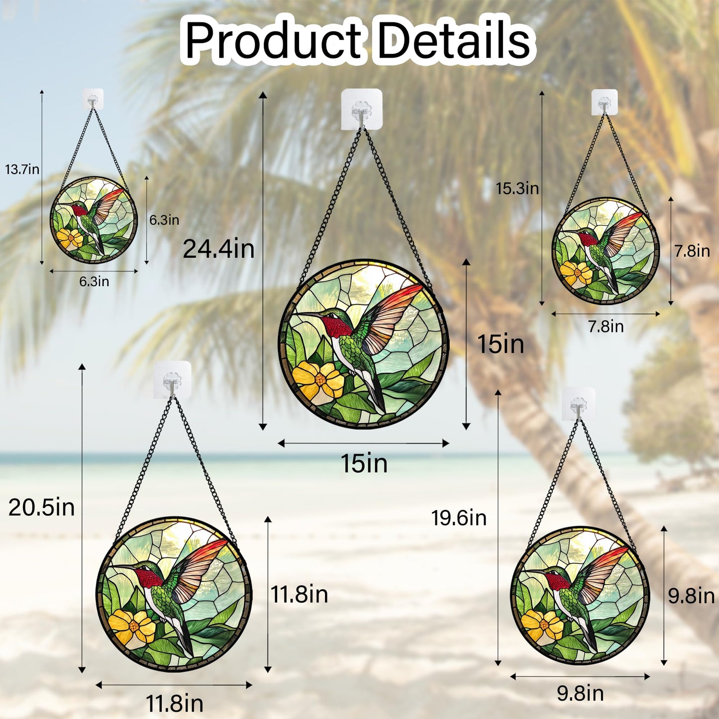 AMDERVEN Stained Glass Window Hanging, Green Hummingbird Sun Catcher for Door Home Decor, Birds Suncatcher Christmas Mother's Day Birthday Gifts for Bird Lovers Women Men Mom and Nana 6.3 in
