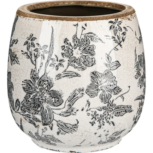 SiliFine Vintage Ceramic Flower Pot with Ice Crackle Rustic Planter with Drainage Holes for Indoor and Outdoor Decor Home Living Room Garden Decor Gardening Gift (Rustic Grey Style)