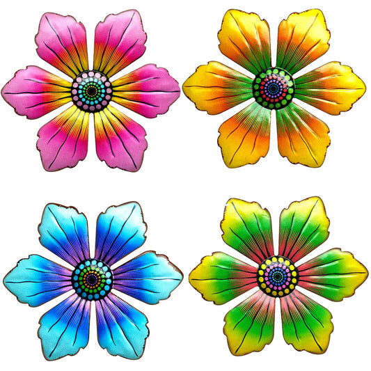 LITIALLY 4PCS Metal Flowers Outdoor Decor, 6 Inch Garden Wall Art Decorative, Metal Flower Outdoor Wall Sculptures Hanging Indoor Outdoor Home, Garden