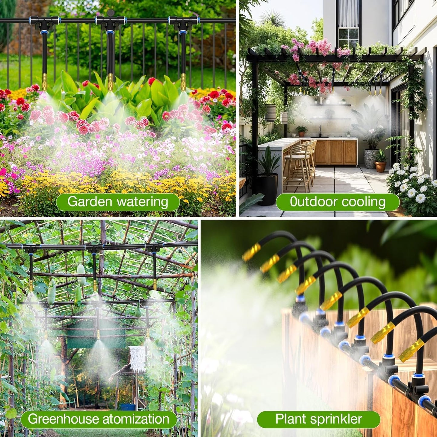Drip Irrigation System with Brass Nozzles – 2026 Upgrade 200FT Garden Watering Kit with 36Pcs 360° Adjustable Misting Sprinklers Quick Connect Fittings for Raised Beds, Lawn, Patio