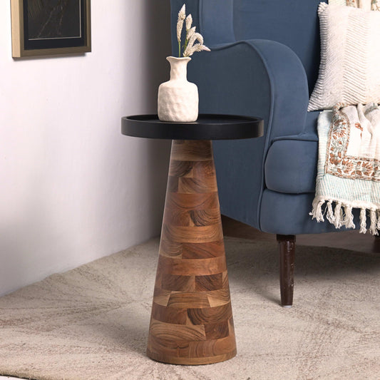 Mid-Century Farmhouse Cottagecore Accent End Table, Solid Wood Side Table with Tray Top,Pedestal Martini Table, Handmade Plant Stand Rustic Drink Table for Living Room, Bedroom, Natural,Assembled
