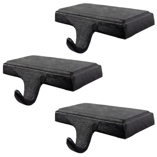 Lulu Decor Black Christmas Stocking Holders for Mantle set of 3 - Heavy Cast Iron Weighted Strong & Sturdy - Low Profile Flat Base Stocking Hooks, Simple Design for Mantle Decor Weighs 1 lb 10 oz each