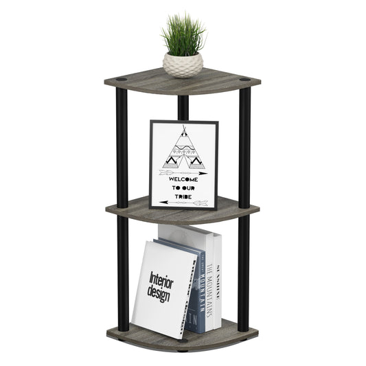 Furinno TURN-N-TUBE Corner Shelf, 3-Tier Corner Bookshelf, Display Storage Shelves with Open Shelves, for Organization and Storage, Living Room, Home Office, Garage, French Oak