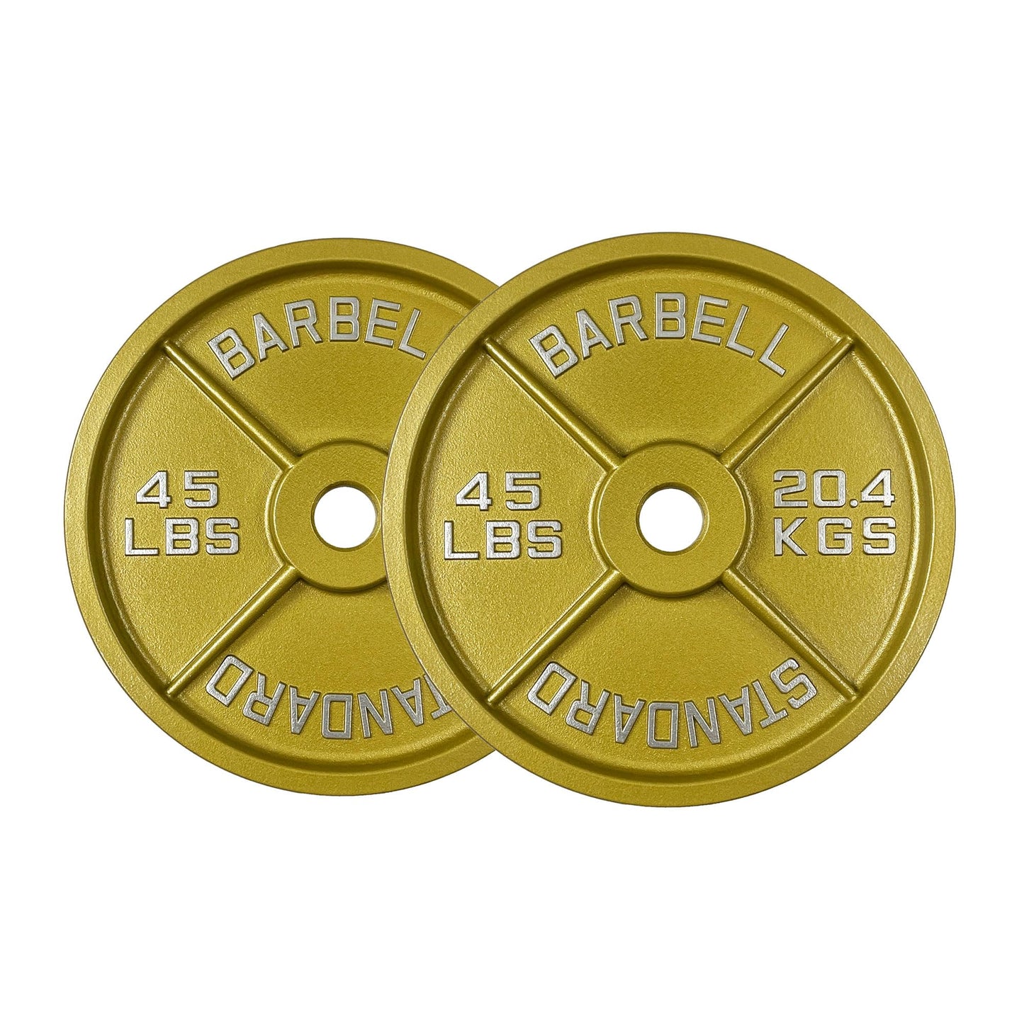 Gold Finish Olympic Steel Plates - Pairs and Sets 2 Inch Barbell Standard in Premium Gold for Weight Lifting (245lb Set)