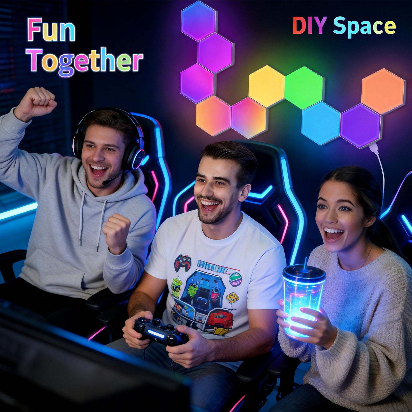 TISOFU Big Hexagon Lights LED Wall Panels, 8 Pack RGB Gaming Lights Works with Google Assistant & Alexa, APP/Music Sync & Remote, DIY Smart Modular Hexagonal Honeycomb Glide Hex Tiles Panel