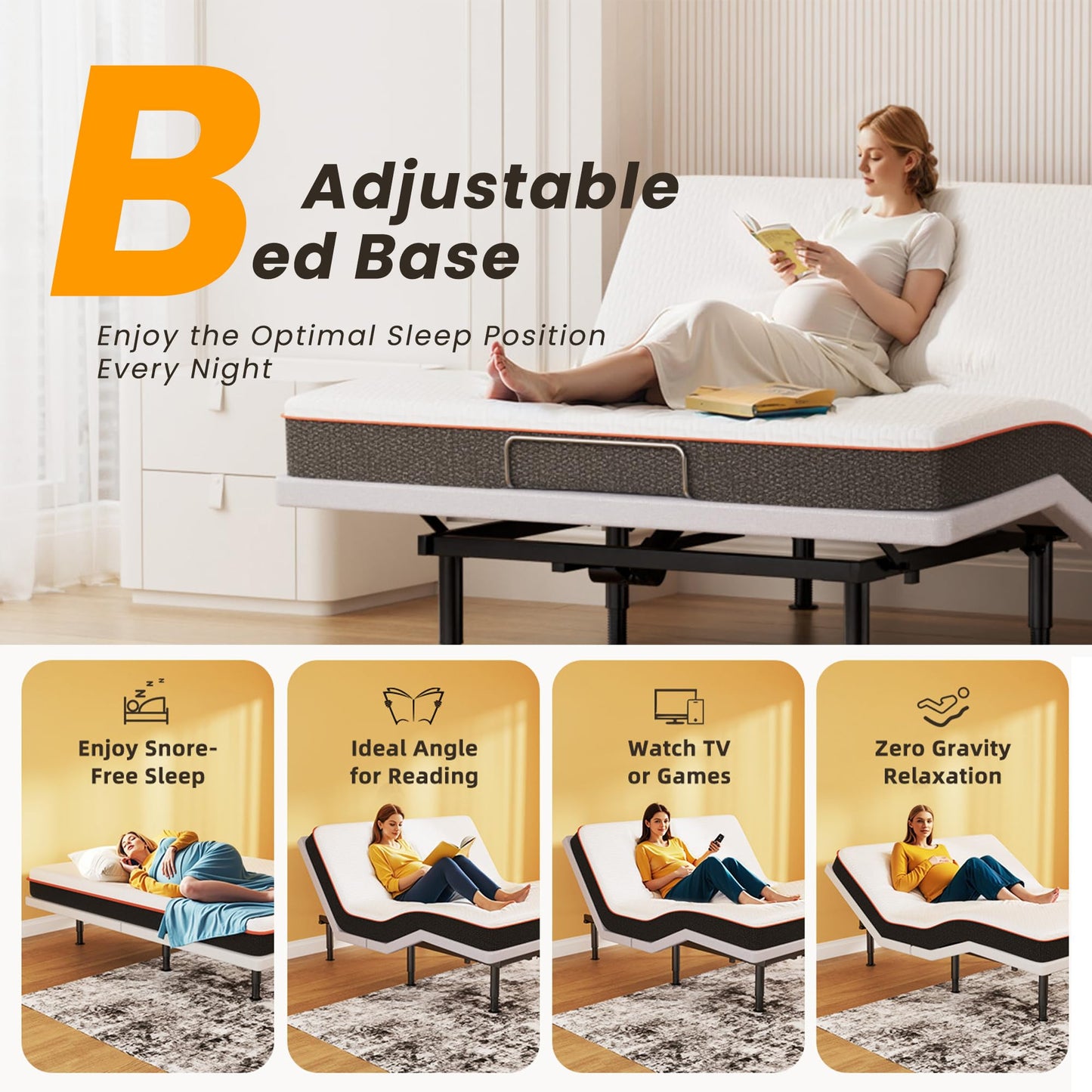 Yireehome Electric Full Size Adjustable Bed Frame with Wireless Remote, USB, Head & Foot Incline, Underbed Lighting, Heavy Duty Platform - Easy Assembly, Zero Gravity, Quiet Motor - Metal BedFrame