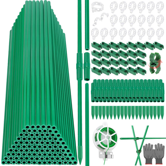 Tetutor 337 PCS Garden Stakes, Fiberglass Tomato Stakes, Garden Sticks with Accessories, 105 Sets DIY 4ft, 5ft, 6ft, 7ft Plant Stakes, Plant Sticks Supports for Indoor Outdoor Plants, Vegetables