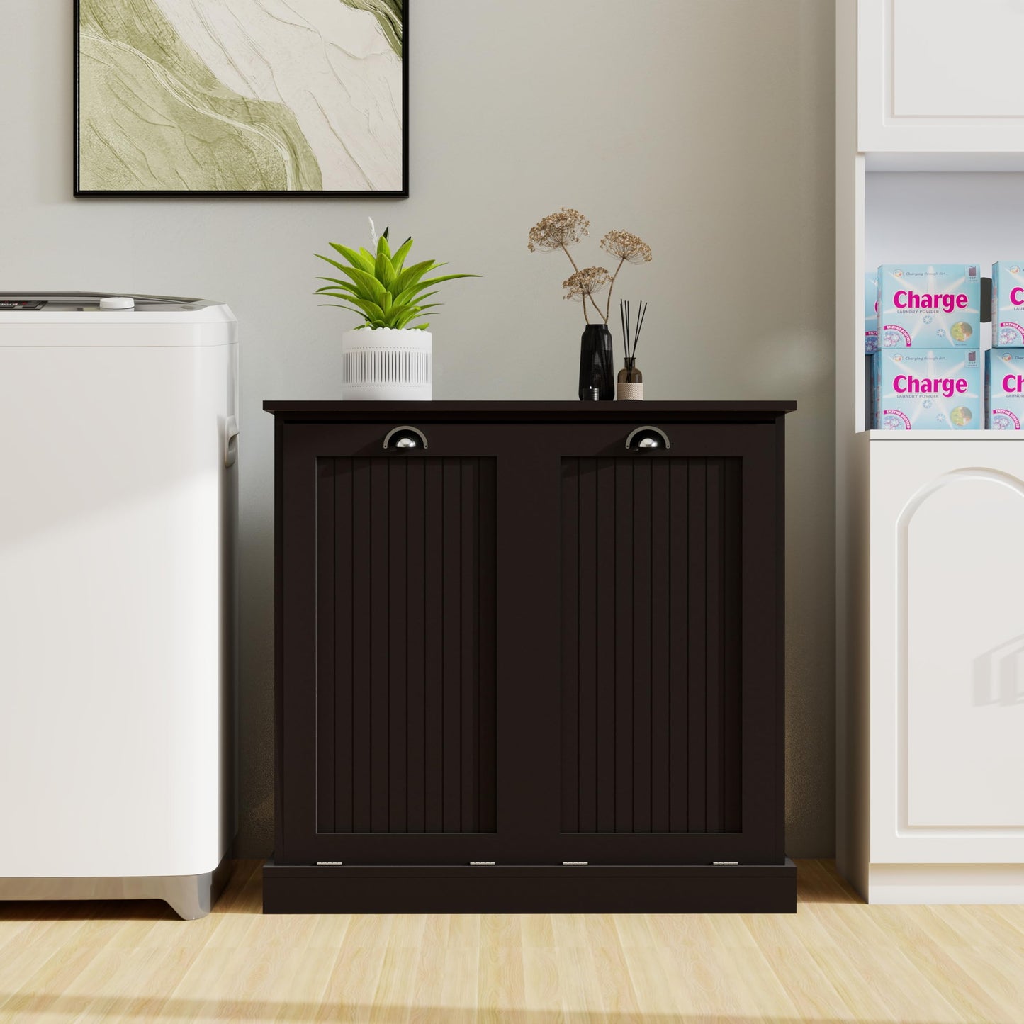Two Compartment Tilt Out Laundry Sorter Cabinet Black
