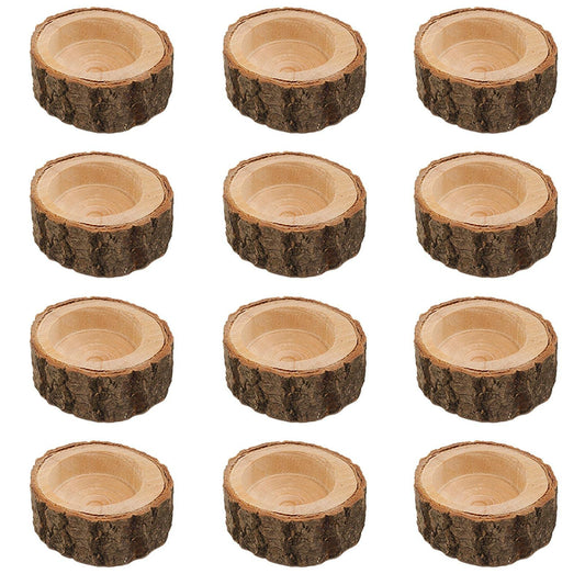 12 PCS Wooden Tea Light Candle Holders, Rustic Wood Votive Tealight Holder, Personalized Vintage Tealight Holder Decoration for Wedding Centerpieces for Table, Party, Birthday, Holidays