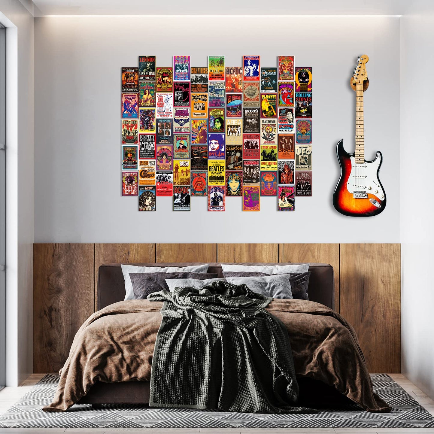 WOONKIT 60 PC Vintage Rock Band Posters, 70s 80s 90s Retro Concert Prints, Bedroom Wall Art, Album Cover Collage, 4x6 Inch (Set of 60)