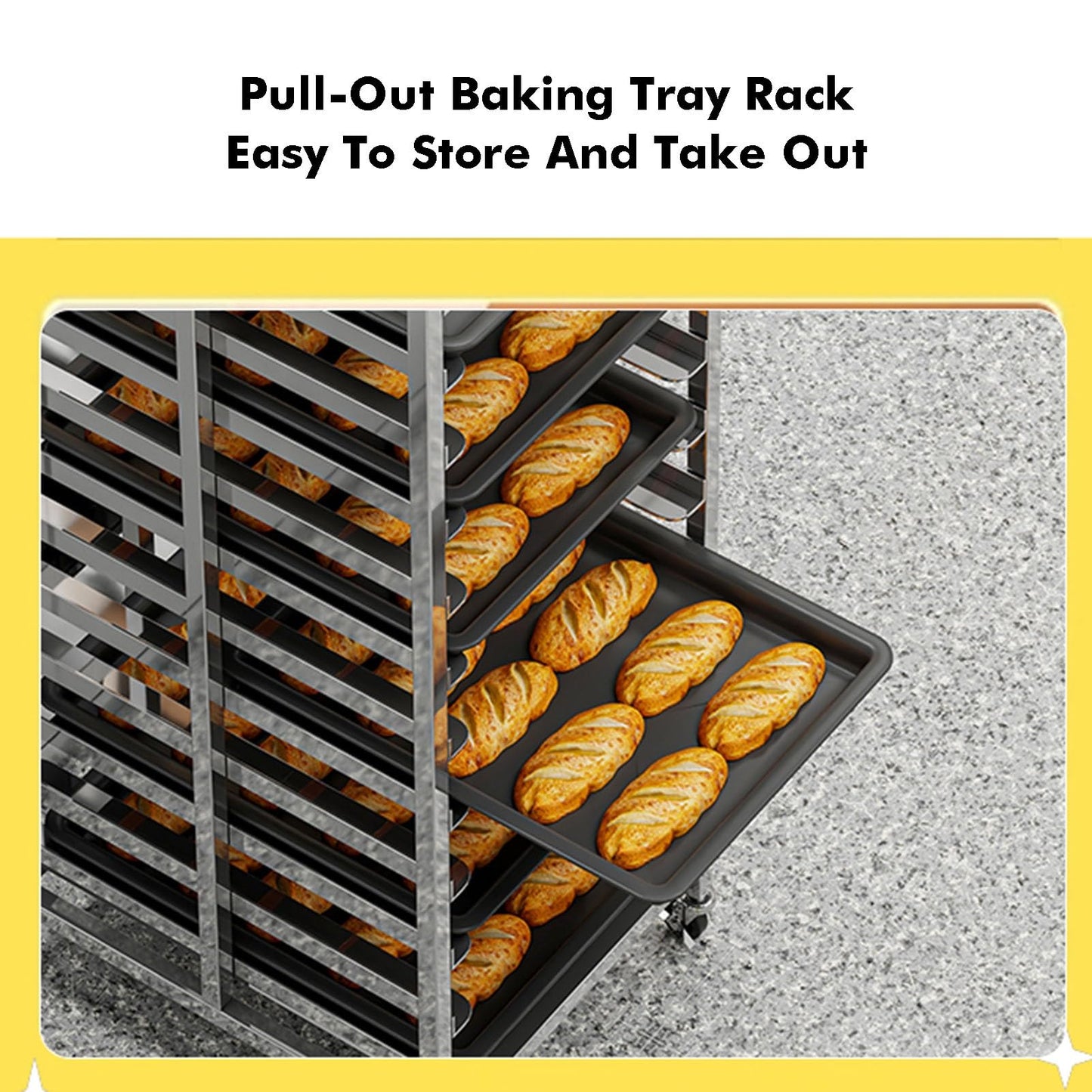 Quick Rack for Baking Pans,15-Tier Baking Rack, Rolling Pan Speed Rack for Cooking - Heavy Duty Home & Commercial Use (150x61x46cm) - Perfect for Cookies, Cakes, and Pastries