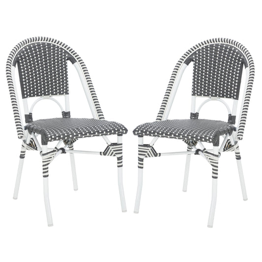 SAFAVIEH Outdoor - Torino Bistro Chair Set of 2 - Grey & White - Faux Wicker & Aluminum Frame - Bistro Side Chair Design - Ideal for Patio, Deck, Sunroom, Dining Area, 18" Seat Height (PAT7550E-SET2)