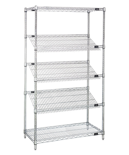 Quantum Storage Systems 2448SL6C 5-Tier Stationary Wire Shelving Unit with 3 Slanted Shelves, Chrome Finish, 400 lb. load capacity, 48' W x 24' L x 63' H