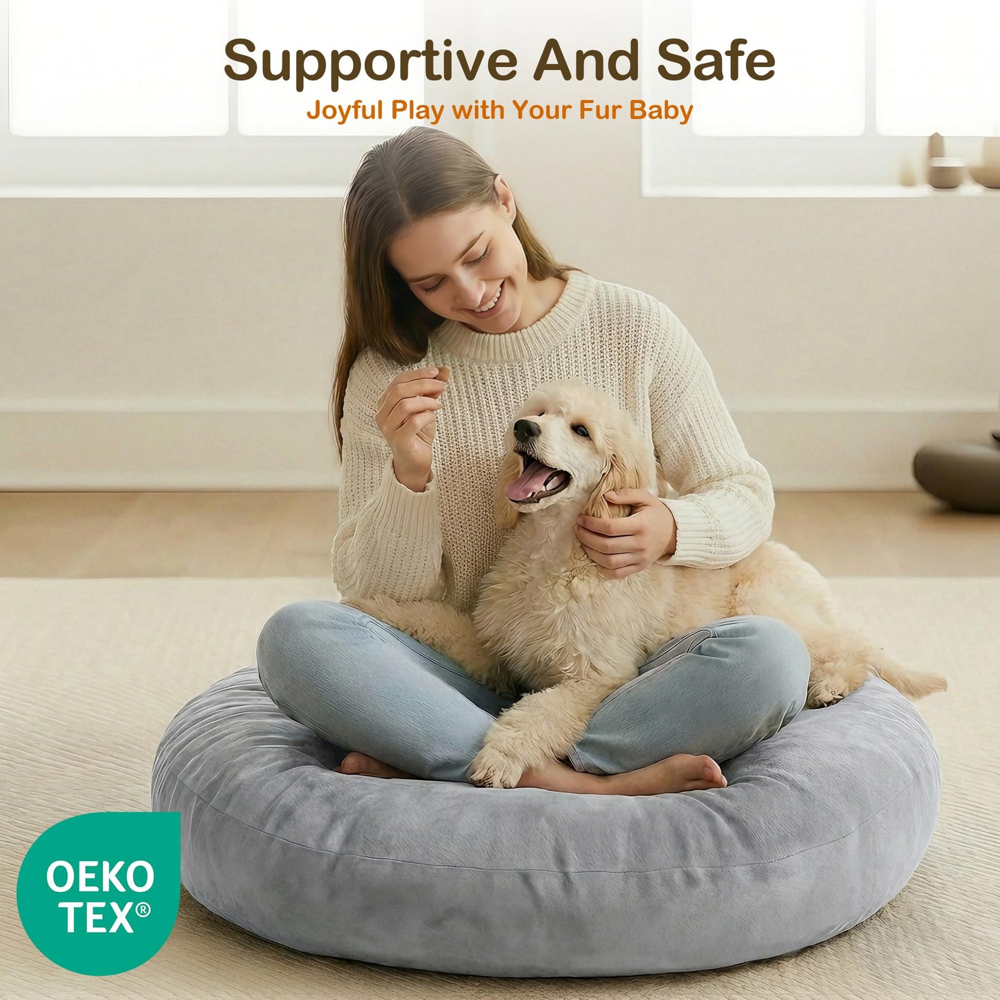 Codi Large Meditation Cushions – Round Floor Pillows for Adults with Removable Washable Cover, Soft and Supportive Floor Cushion for Yoga, Seating and Dog Bed, 32 inch - Grey