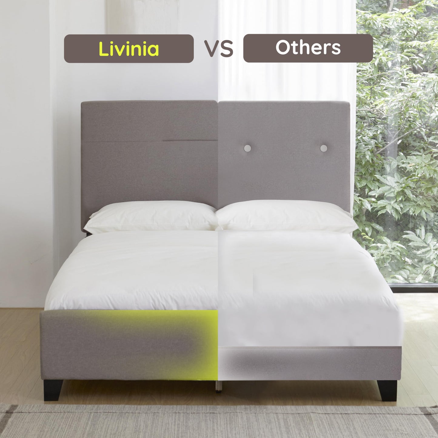 Livinia Amelia Full Size Platform Bed, Fabric Upholstered Full Bed Frame with Height Adjustable Headboard Footboard, Strong Wood Slats, No Box Spring Needed, Brown