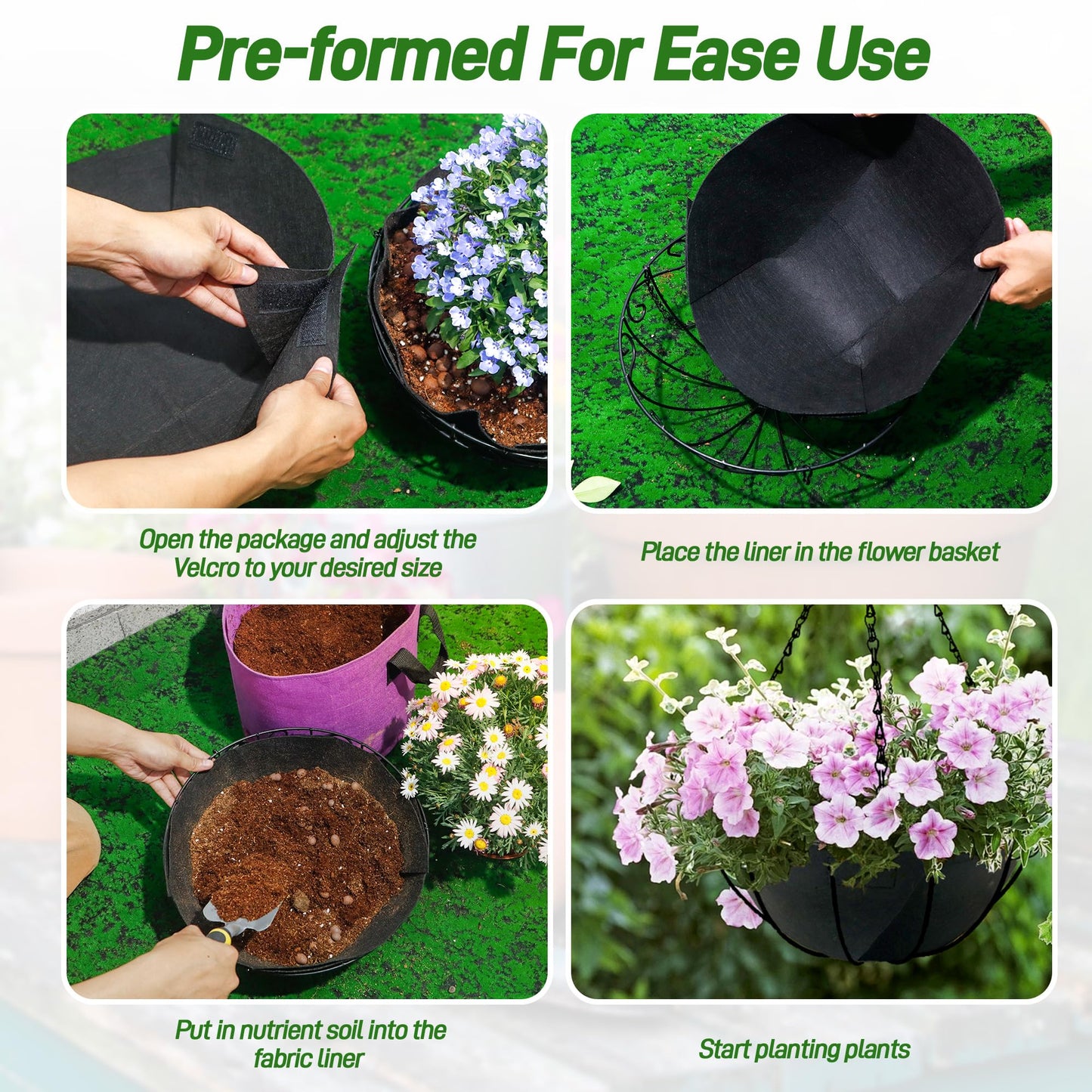 Sumloty 4 Pack 14 Inch Fabric Planter Basket Liner- Felt Flower Pot Liners Replacement Coco Fiber Liner for Hanging Basket Flowers Round Hanging Basket Liners Prevent Birds from Nesting