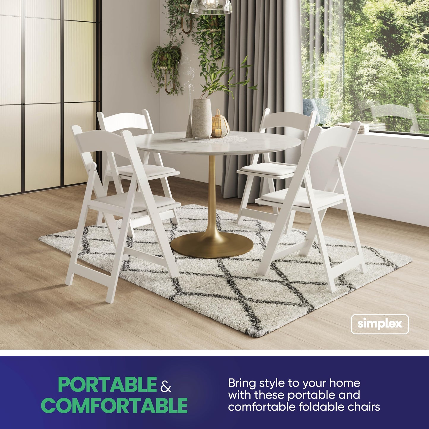 48 White Resin Folding Chairs, Stackable Event & Party Chairs, 800 LB Weight Capacity, Indoor Outdoor
