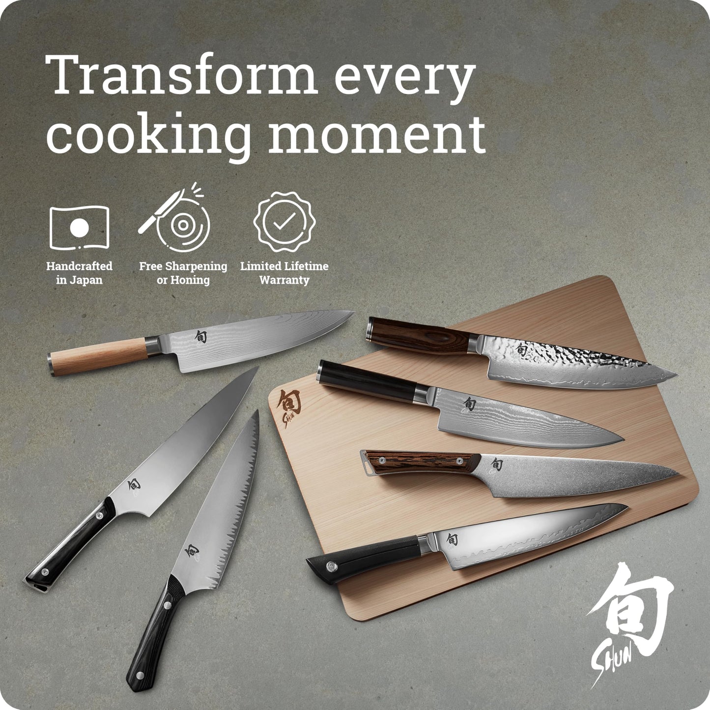 Shun Classic 5 Piece In-Drawer Set, Includes 8" Chef's Knife, 3.5" Paring, 6" Utility & 9" Bread Knife, Handcrafted Japanese Knife Set, Damascus Stainless Steel Cladding, Pakkawood Handle
