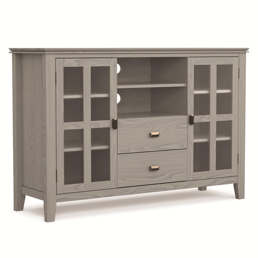 SIMPLIHOME Artisan TV Stand - 53 inch Wide Solid Wood Tall Media Console in Fog Grey, Contemporary Entertainment Center for Living Room for TVs up to 60 Inches with Drawers and Cable Management